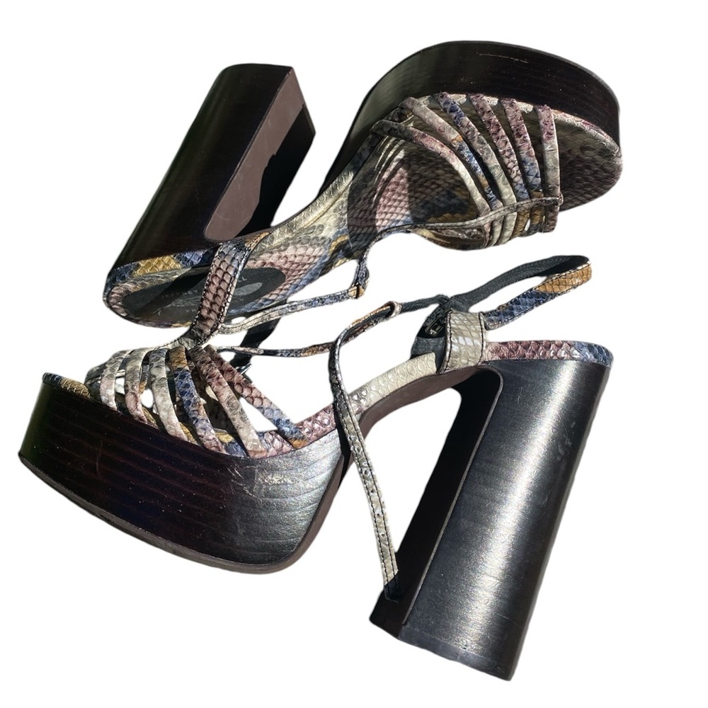 Jeffrey Campbell x Free People Platform Snakeskin 70s Strappy Block Heels 🐍 - Picture 2 of 14